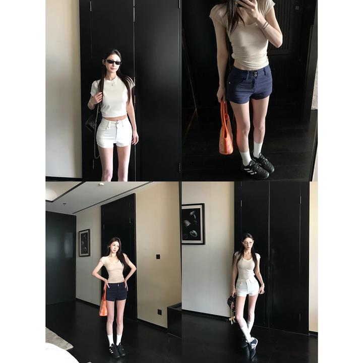 【番茄妹妹】穿搭公式 美式复古简约短裤女包臀热裤褶皱超短裤