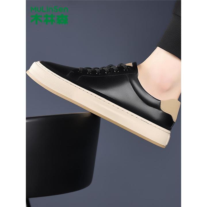 木林森2025新款秋冬季时尚小白鞋休闲百搭系带防滑耐磨潮流板鞋子