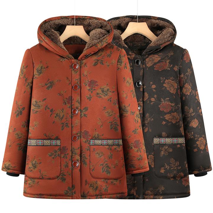 中老年女装冬装连帽棉衣加绒加厚妈妈装中长款棉服奶奶装大码棉袄