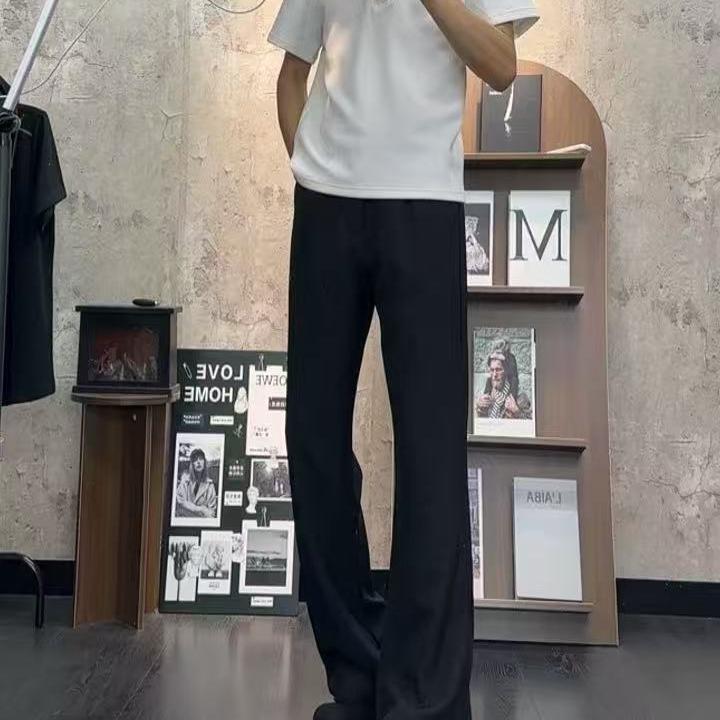 美式垂坠感黑色微喇叭西裤男款春秋款加长显高子直筒弯刀裤子