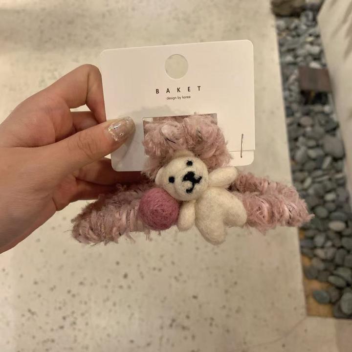 韩国东大门baket发饰羊毛毡小熊秋冬毛线抓夹