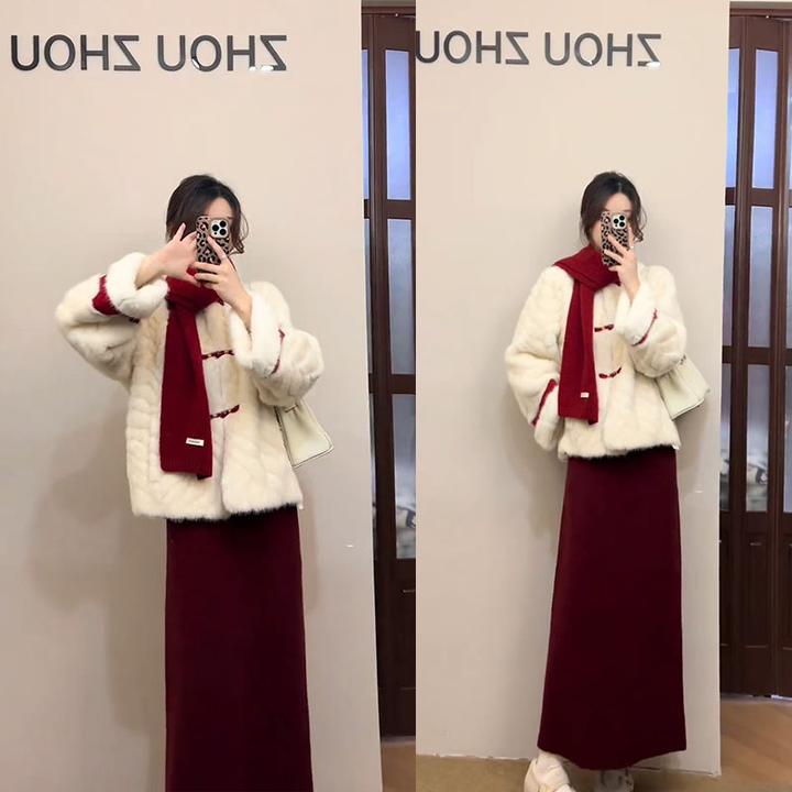 2026年冬季新款温柔风穿搭简约气质外套显瘦百搭半身裙两件套