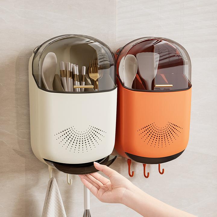家用带盖防尘筷子筒壁挂式厨房沥水置物架餐具筷子收纳盒筷子收纳