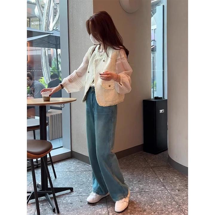 阔腿牛仔裤女秋冬浅色裤子新款高腰显瘦时尚潮流小个子窄版直筒裤