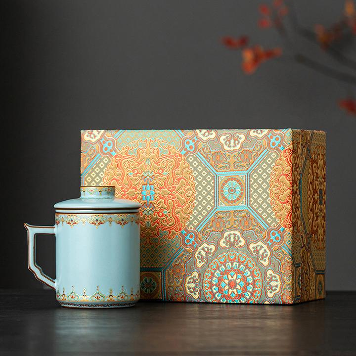 煌山宋蕴敦煌泡茶杯家用办公汝窑茶水分离杯教师节礼物