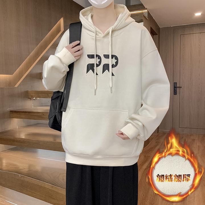 青少年秋冬季连帽卫衣男孩学生加绒加厚打底衫帅气大童冬装上衣服