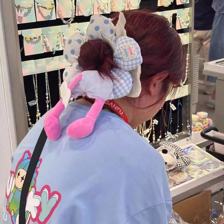 甜美碎花蓝色格子海绵大肠发圈三福同款可爱花朵绳气质丸子头发饰