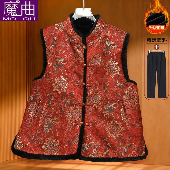 中老年中国风保暖坎肩新中式加绒加厚国风版马甲女妈妈装冬季新款