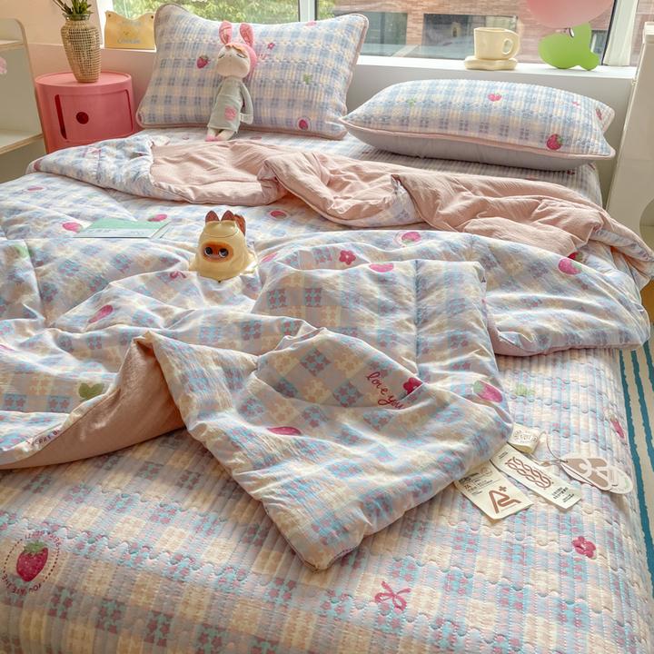 双层纱夏凉被床盖款四件套小碎花夏季可机洗夏被单人卧室空调被子