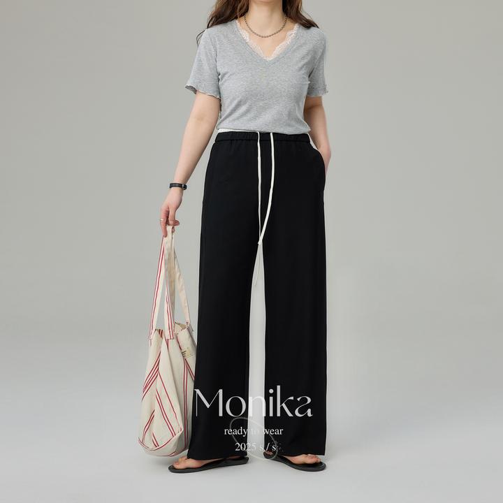 大码女装2025夏季新款胖MM显瘦撞色拼接直筒松紧腰休闲裤子4917