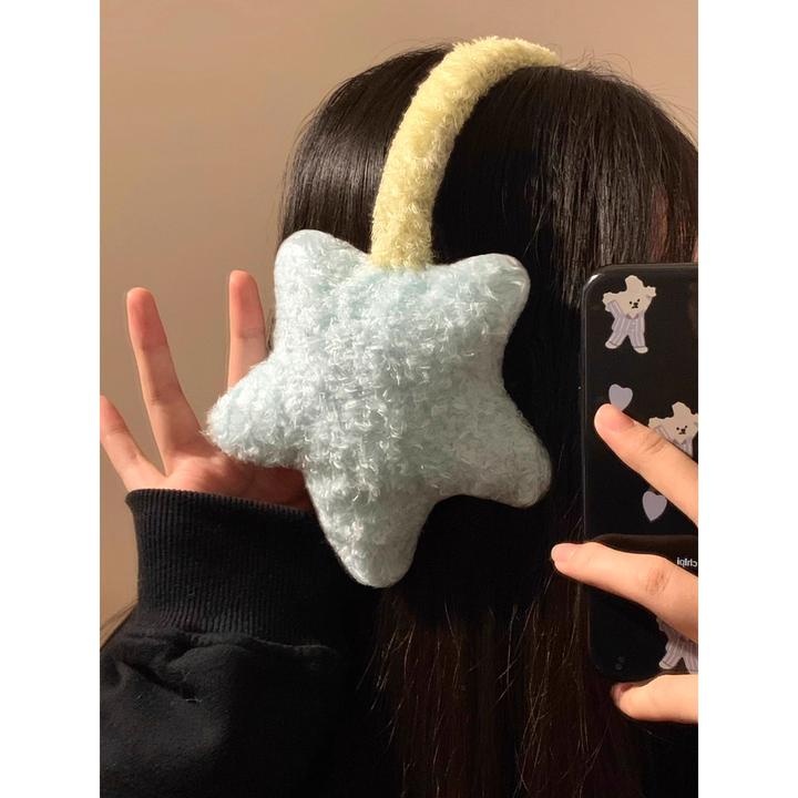 可爱星星拼色毛绒耳罩女冬季保暖骑车防冻护耳套耳包耳捂耳暖骑行