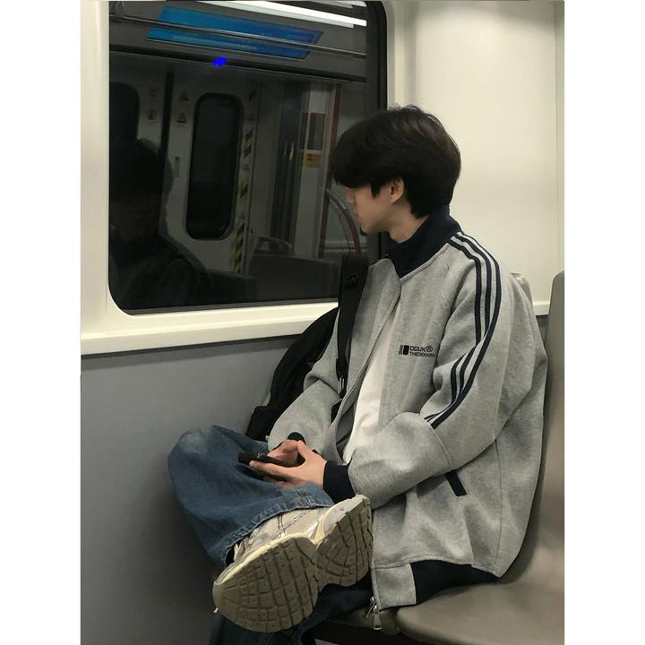 美式小众简约字母印花休闲三条杠立领开衫外套男女秋冬情侣卫衣