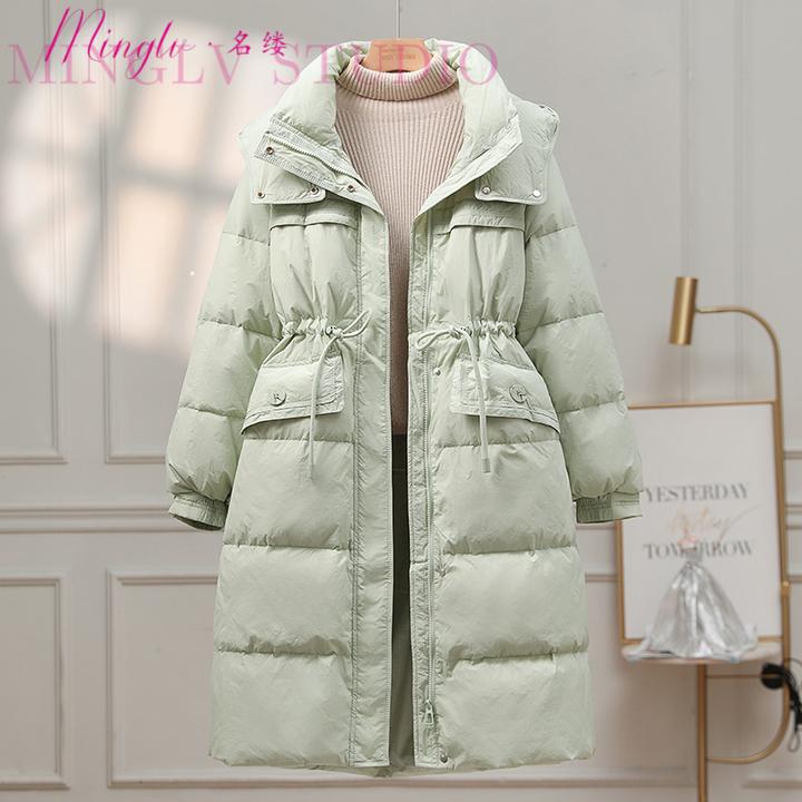 过膝中长款羽绒服女2025新款冬装加厚保暖收腰显瘦高贵修身外套