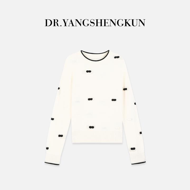 杨圣坤2025冬季新品100%山羊绒甜美风蝴蝶结装饰针织衫SL25112417
