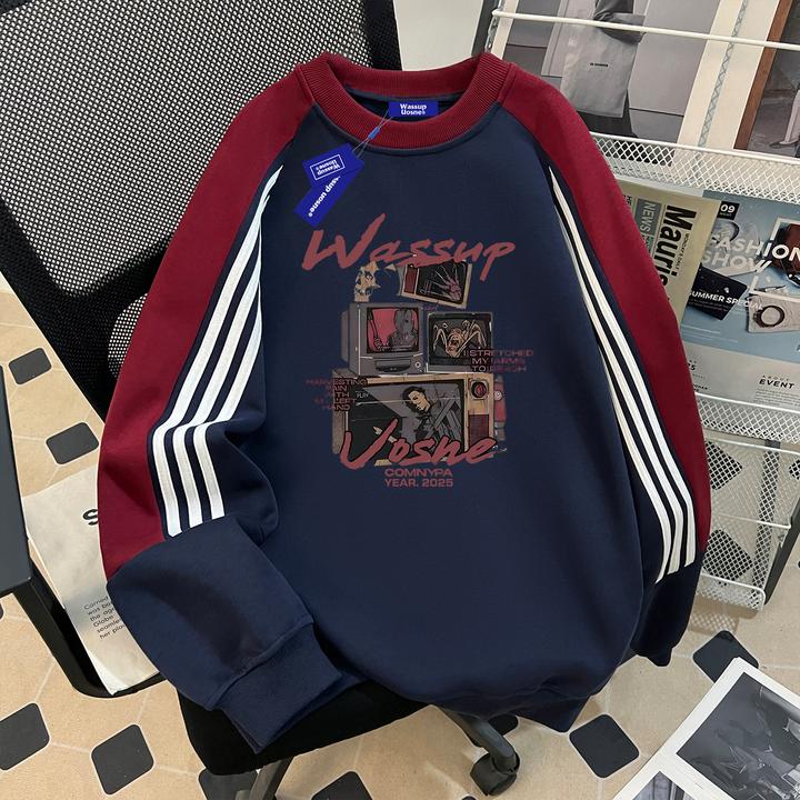 美式高街硬挺套头卫衣男2025新款boxy宽松休闲运动百搭慵懒风上衣