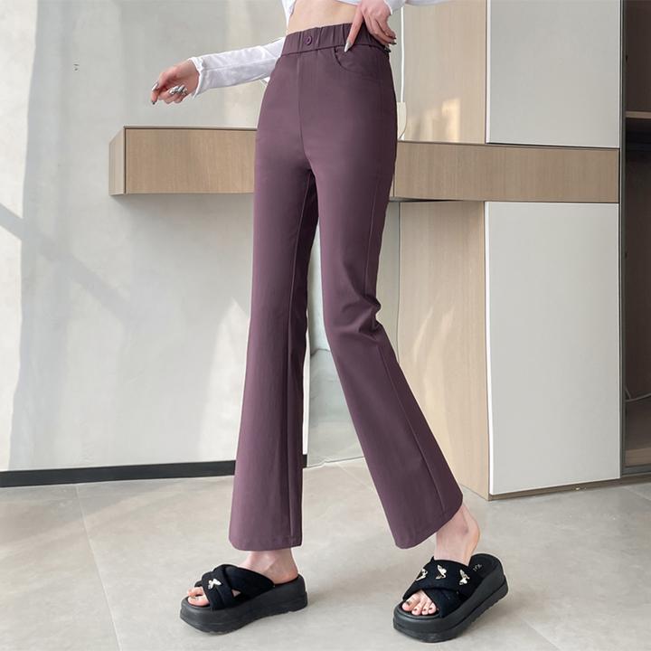 紫色速干西装微喇裤女春夏2025新款高腰弹力显瘦小个子九分喇叭裤