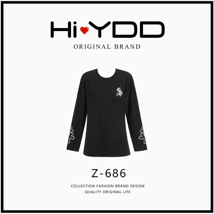 YDD•「Z-686」秋款休闲百搭梵文字母十字架长袖套头宽松上衣AZ-9201