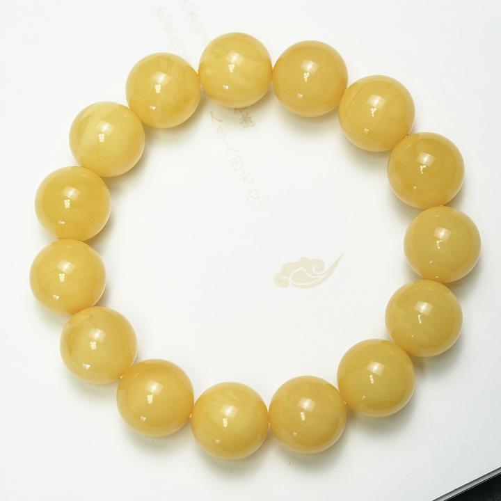 蜜蜡单圈手串14/15+mm颗颗精选原矿无优化俄料轻奢橘黄精美素单圈