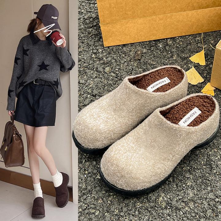 南在南方复古厚底包头拖鞋女外穿2024新款秋冬增高半托防滑勃肯鞋