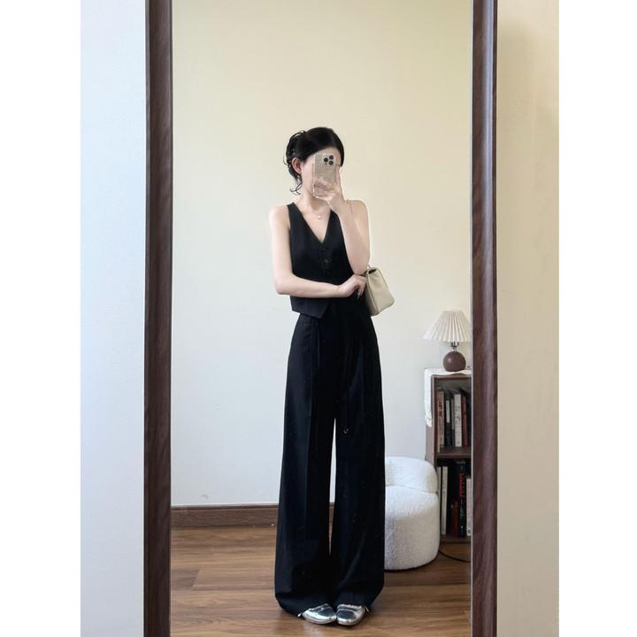 韩系穿搭一整套时尚减龄高级感马甲女夏季新款休闲阔腿裤两件套