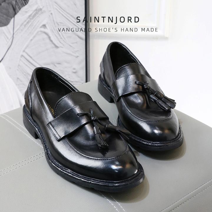 马皮复古套脚男士商务休闲手工鞋一脚蹬真皮软底乐福鞋流苏