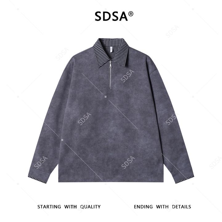 SDSA男士秋冬新款痞帅男装韩版拼接半拉链翻领假两件卫衣百搭时尚