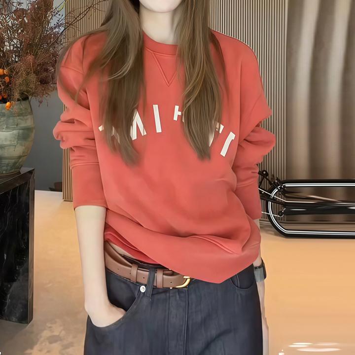 2025秋冬季新款百搭圆领外穿上衣洋气减龄女装套头宽松印花卫衣女