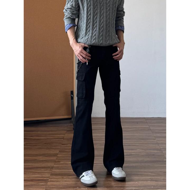 黑色微喇工装裤男高街vibe直筒修身显瘦美式cleanfit休闲裤子女冬