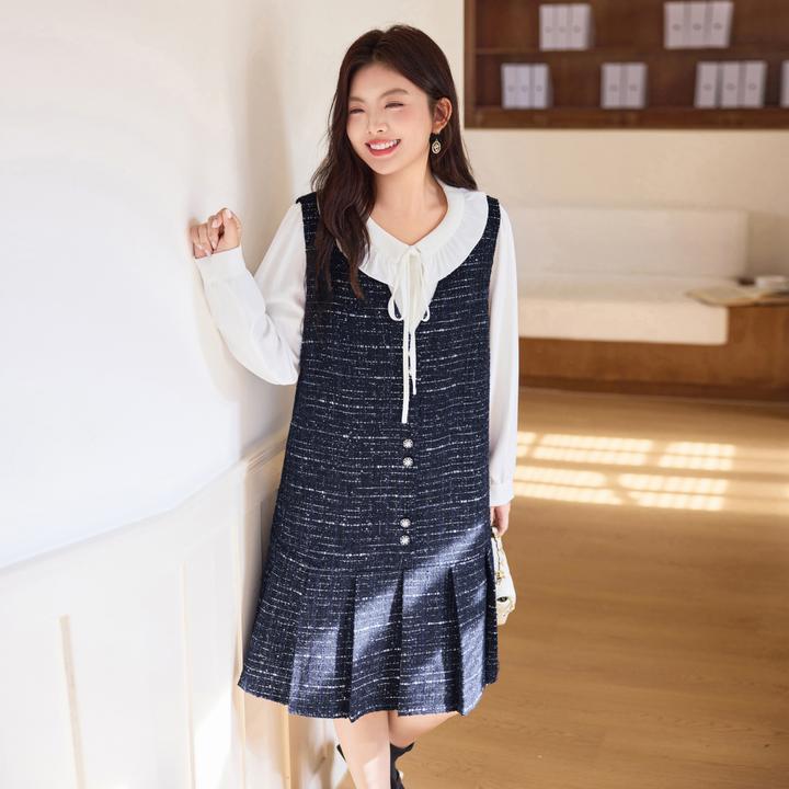 【粗花呢小香风】MsShe大码女装2025冬背心连衣裙B2509006