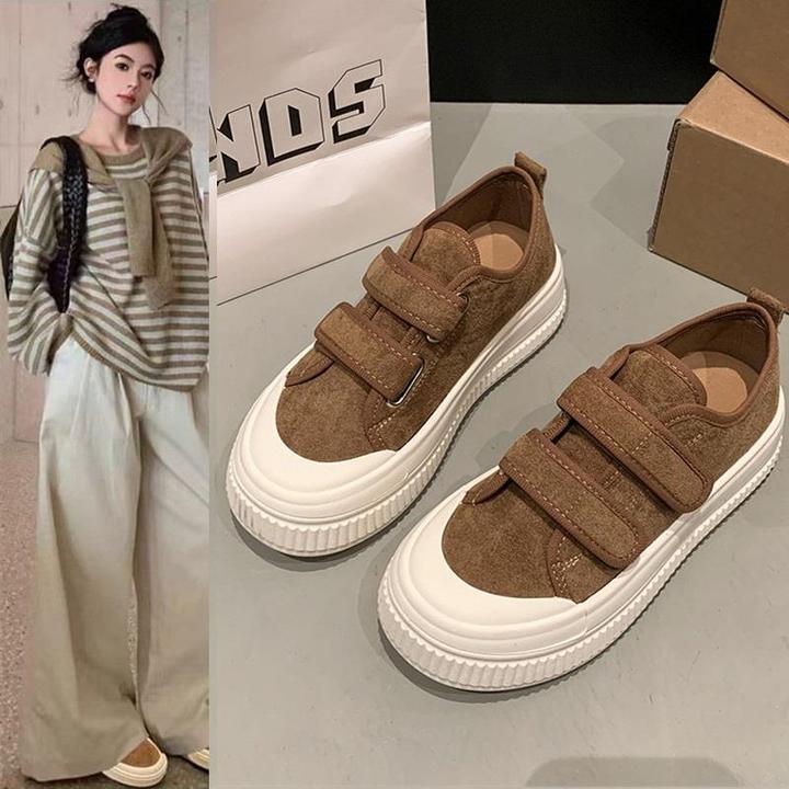 厚底帆布鞋女2025春季新款魔术贴饼干鞋爆款小白鞋百搭休闲运动鞋