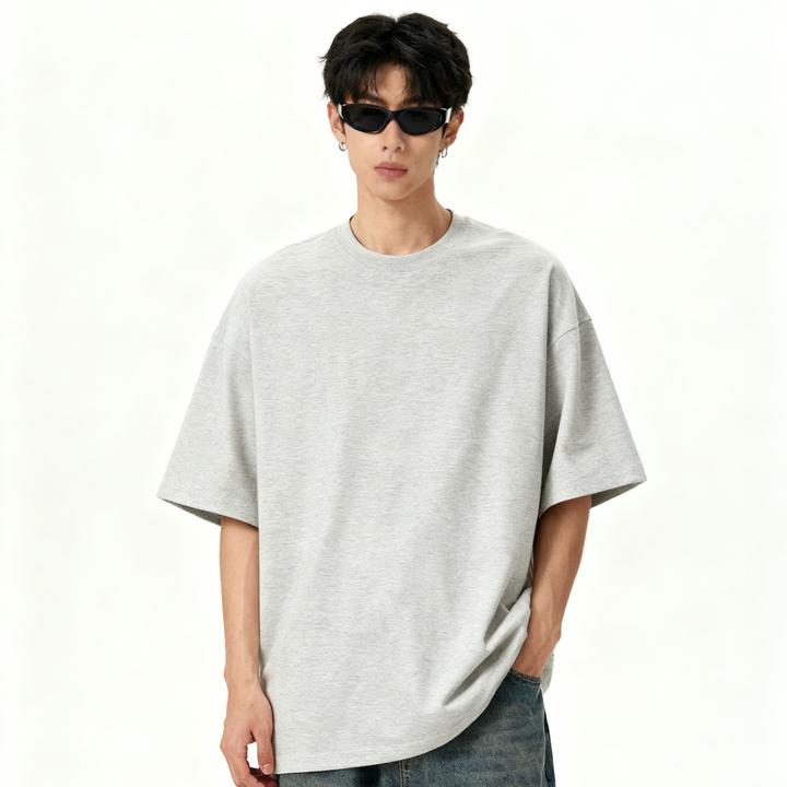 纯棉短袖T恤男300g夏季宽松白色港风简约半袖圆领ins纯色百搭上衣
