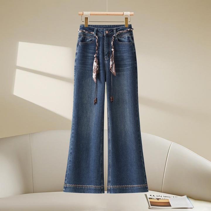 时尚微喇牛仔裤女2025秋季新款洋气减龄高腰显瘦垂感直筒喇叭裤子
