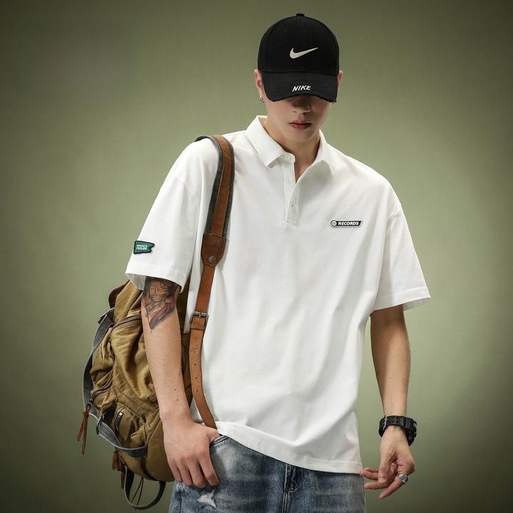 重磅白色230g纯棉短袖POLO衫男夏季宽松青年保罗美式设计感T恤潮