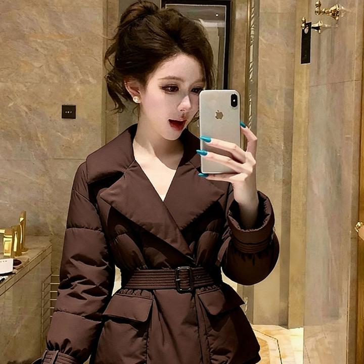 2025新款冬保暖棉服女超好看轻奢高端气质收腰加厚咖色夹棉外套