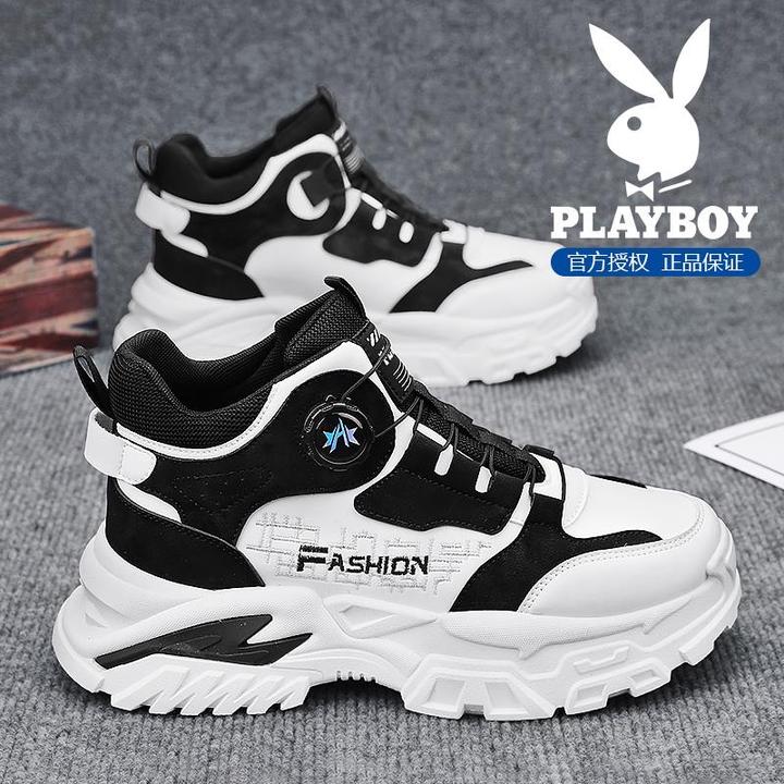 花花公子高帮男鞋夏季新款旋转钮扣老爹鞋厚底增高潮牌休闲运动鞋