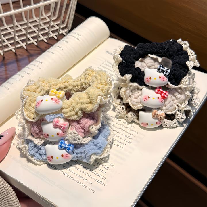 甜美蕾丝花边KT猫发圈少女卡通百搭马尾小肠圈高颜值森系ins发绳