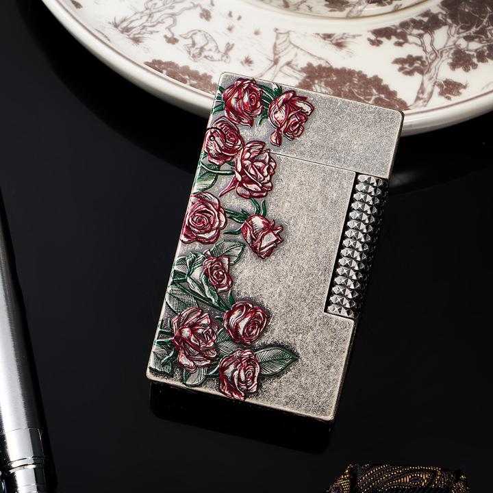 TSHOMX【热恋玫瑰】古银浮雕纯铜朗声打火机七夕送男友纪念日的礼物