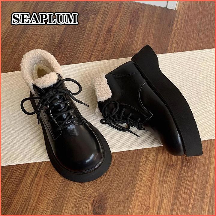 SEAPLUM覆古圆头马丁靴女冬季加绒加厚保暖雪地靴2025新款厚底大
