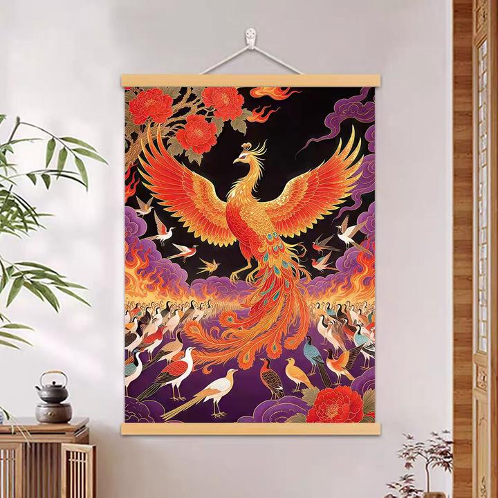 百鸟朝凤图挂画客厅背景墙挂画玄关装饰画手工diy礼物电表箱挂画