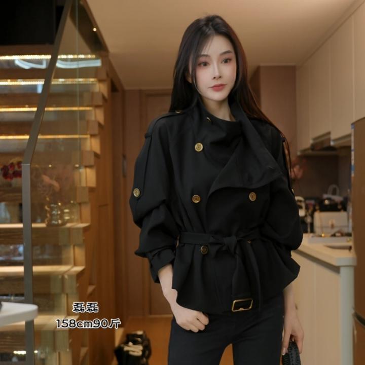 磊磊【一见倾心】立领短款外套 设计感双排扣高级感通勤风衣#88197