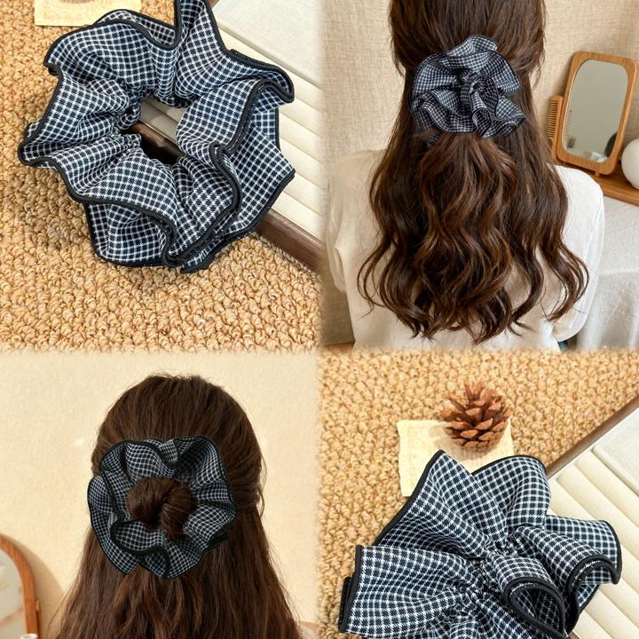 许妍同款多层撞色格子大肠发圈氛围感发绳复古森系头花2025新款