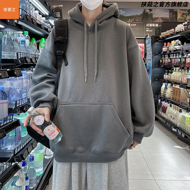 美式连帽卫衣男春秋季2025新款潮牌宽松休闲oversize重磅灰色外套