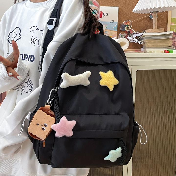 学院风星星小众双根公主风单色双肩包百搭初中生中学生