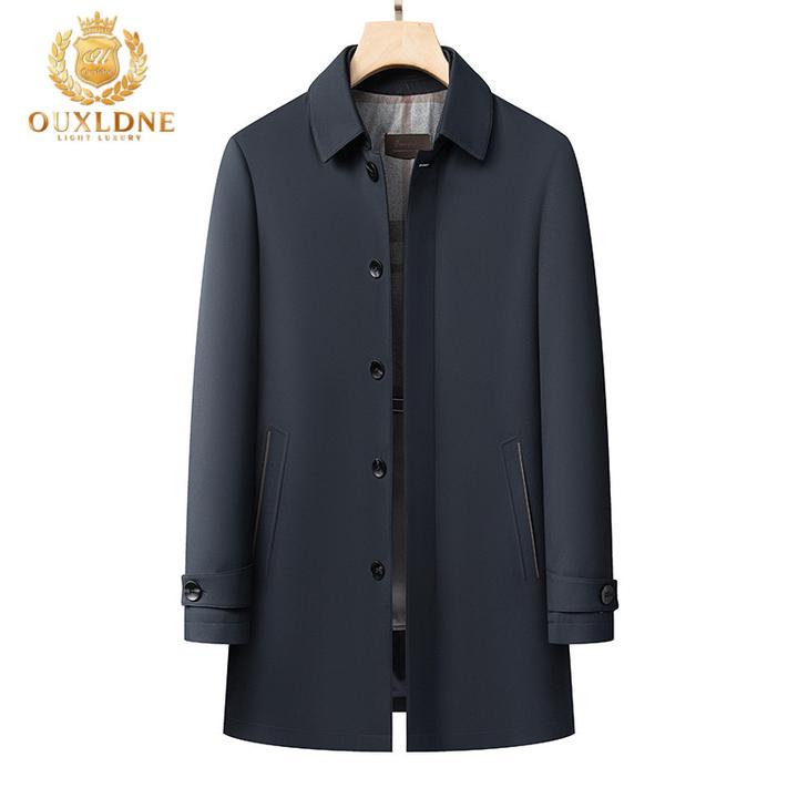 OUXLDNE 中长款风衣男款秋冬新款商务大衣加厚可脱卸内胆防风外套