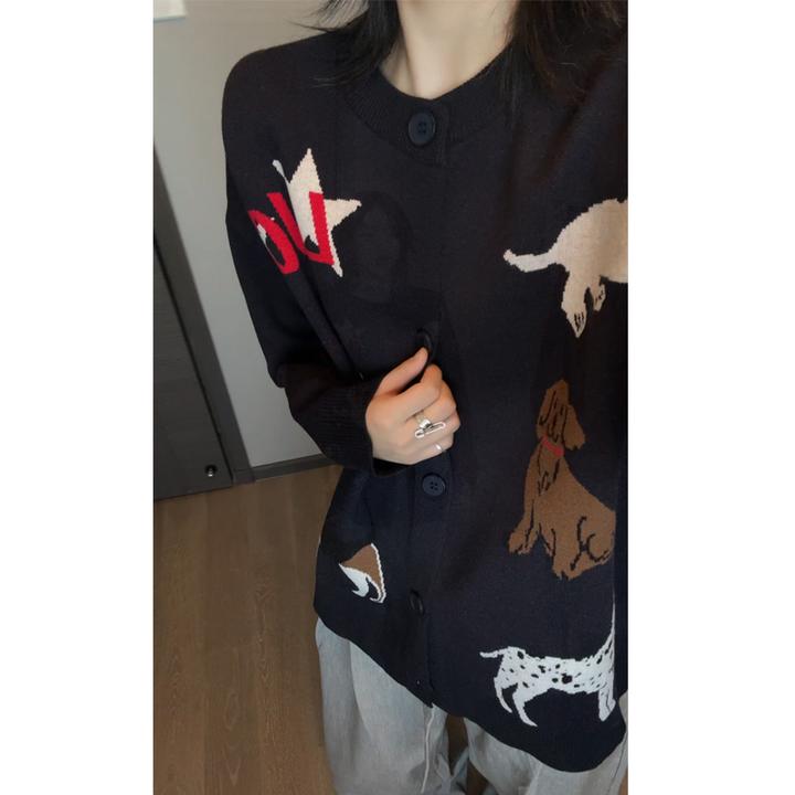 复古时尚慵懒风针织开衫毛衣男女同款情侣装针织衫宽松休闲外套潮