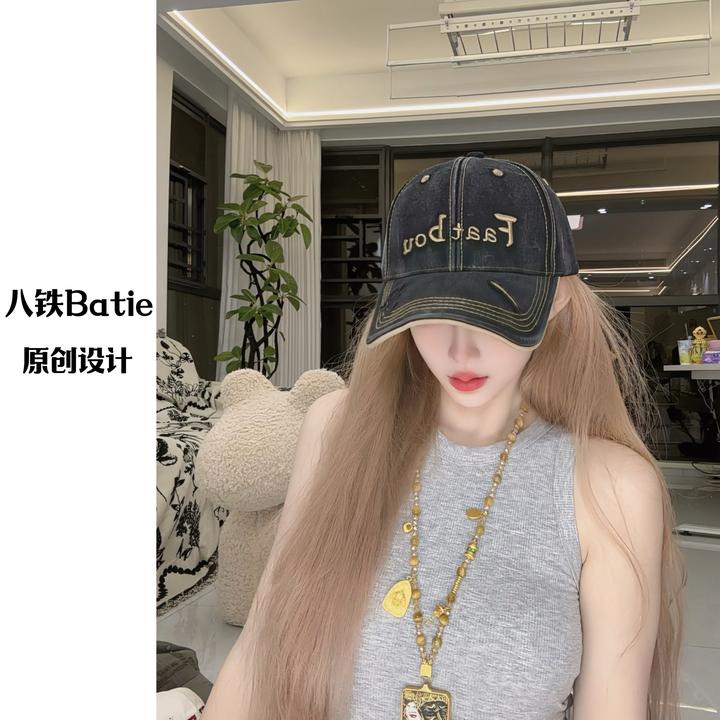 圆顶帽子棒球帽春夏ins城市漫画风刺绣四季通用夏季