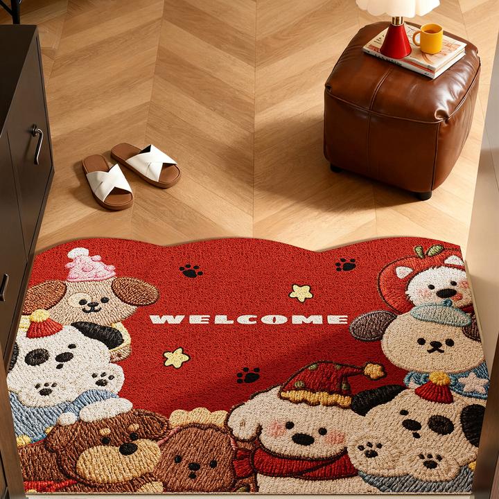 新款可爱现代卡通入户门地垫丝圈PVC家用防滑脚垫蹭土进门垫定制