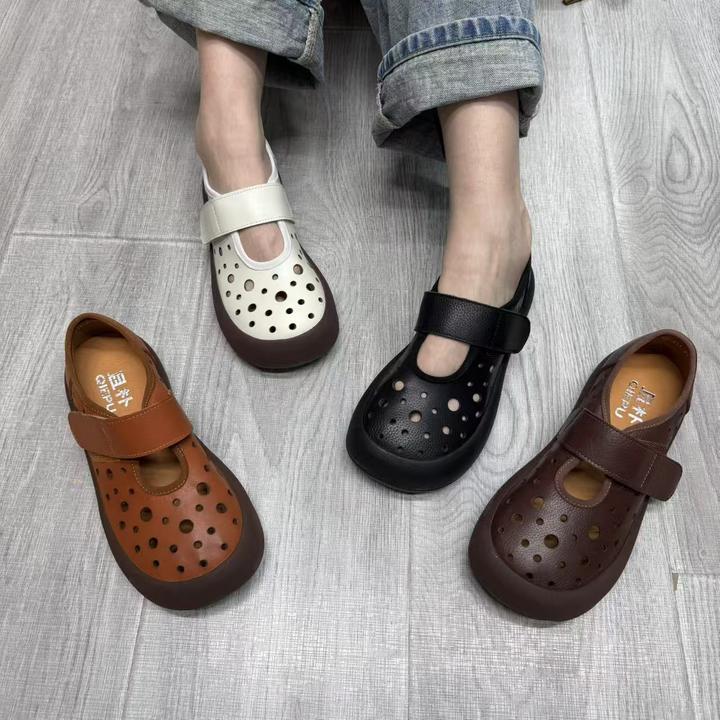 7716-21B低帮镂空女舒适圆头百搭小皮鞋休闲舒适单鞋透气小皮鞋