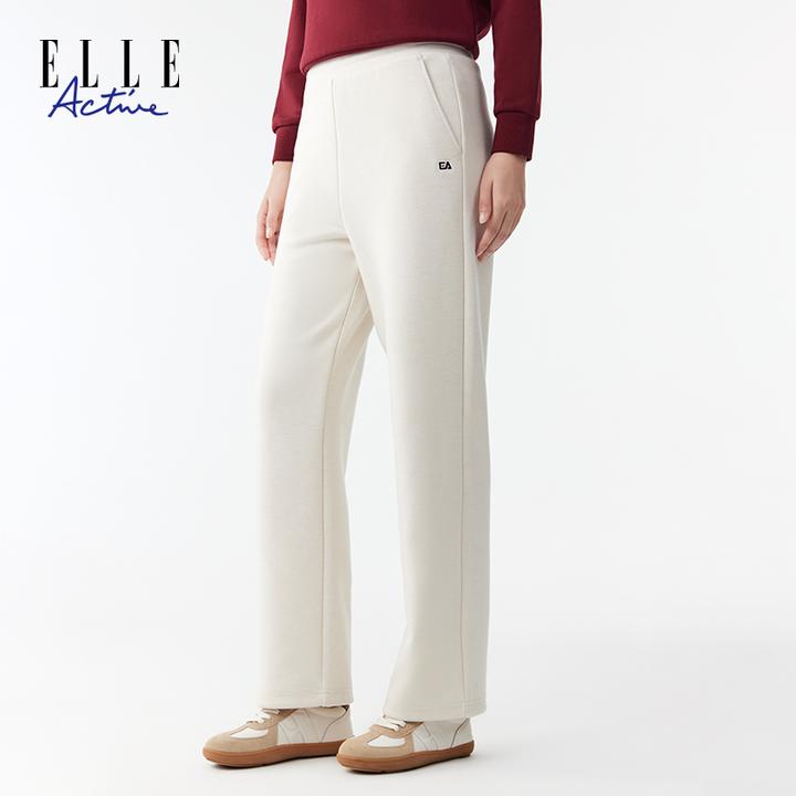 ELLE Active【含绵羊毛】垂感阔腿裤女长裤运动简约休闲松紧腰裤子