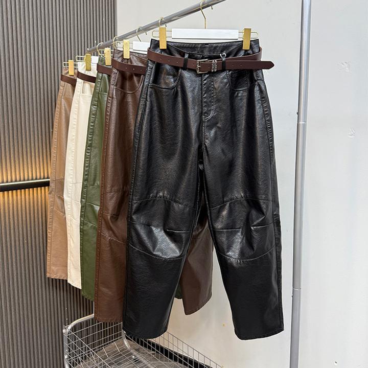 欧货冬季新款休闲裤女皮裤哈伦阔腿裤宽松显瘦时尚百搭直筒九分裤